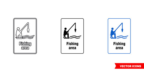 Fishing area general notice sign icon of 3 types color, black and white, outline. Isolated vector sign symbol.