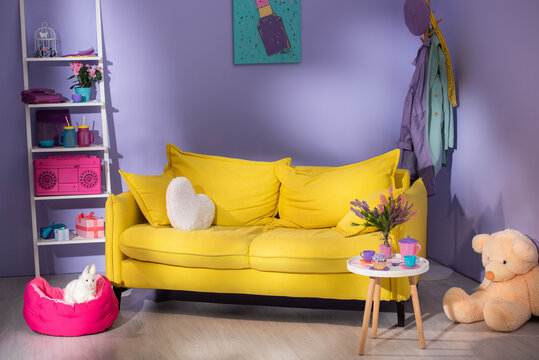 Colorful Doll Living Room With Yellow Sofa