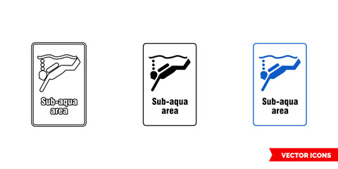 Sub-aqua area general notice sign icon of 3 types color, black and white, outline. Isolated vector sign symbol.
