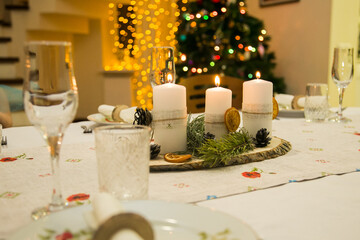 Christmas table decoration in eco style