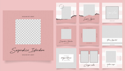 social media template banner fashion sale promotion. fully editable instagram and facebook square post frame puzzle organic sale poster. red pink white color paper texture vector background