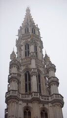 Fototapeta na wymiar On the Grand Place Square is City Hall. The weather is cloudy