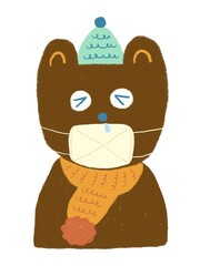 マスクで風邪予防するクマ