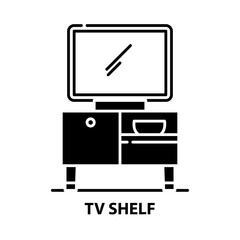tv shelf icon, black vector sign with editable strokes, concept illustration