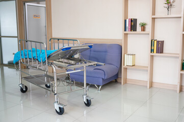 Patient stretcher trolley parked in hospital