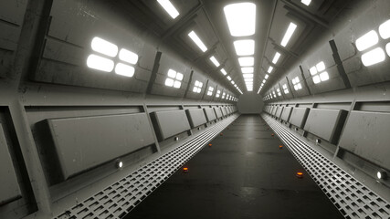 3d render. Futuristic hallway. Concept of modern architecture and interior spaceship