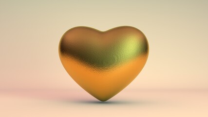 Fototapeta premium 3D rendering of the Golden heart, a symbol of the Valentine's day. A sign of love and loyalty, consent and Union. Illustration for greeting cards and invitations. The idea of real family values.