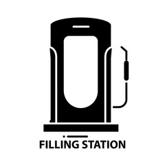 filling station symbol icon, black vector sign with editable strokes, concept illustration