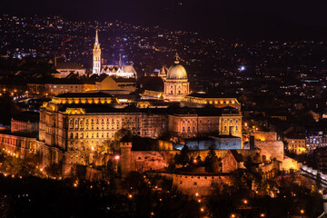 Fototapeta na wymiar Hungary, Budapest at night view from Gellert mountain on the night city