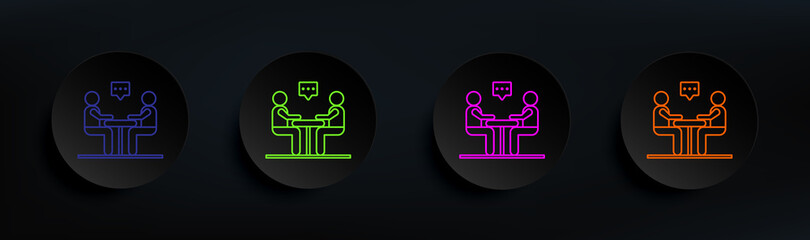 business communication dark badge color set. Simple thin line, outline vector of interview icons for ui and ux, website or mobile application