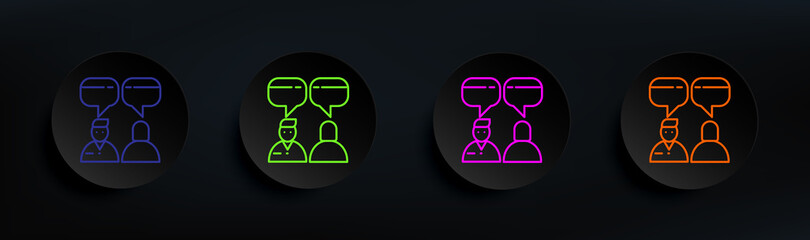 dialogue of people dark badge color set. Simple thin line, outline vector of interview icons for ui and ux, website or mobile application