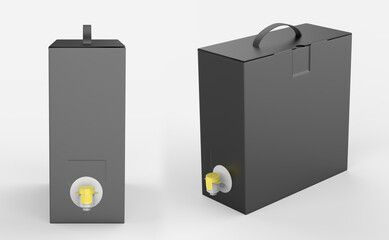 Blank Matte Paper Box with Wine Tap For Branding. 3d render illustration.