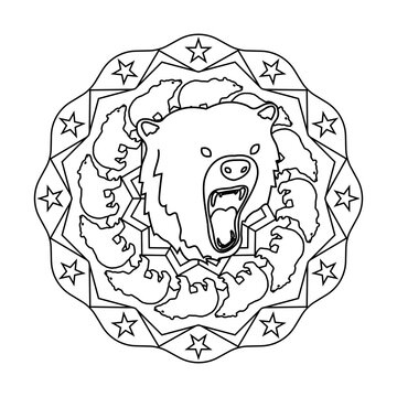 Bear head circle vector mandala coloring book