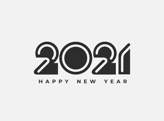 2021 Happy New Year logo text rounded black color. 2021 number design template.