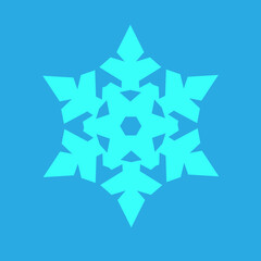 Blue Snowflake icon isolated on blue background. Winter sign, christmas theme. Flat shaped. Symbol snow holiday, cold weather, frost. Winter design element. Vector illustration.