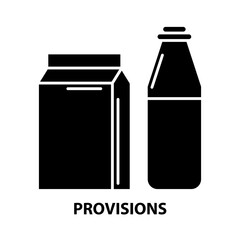 provisions icon, black vector sign with editable strokes, concept illustration
