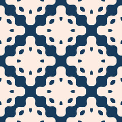 Vector seamless pattern, floral ornamental background, repeat geometric tiles, curved shapes. Abstract ornament texture in dark blue and beige color. Design for decor, fabric, textile, wallpaper, wrap