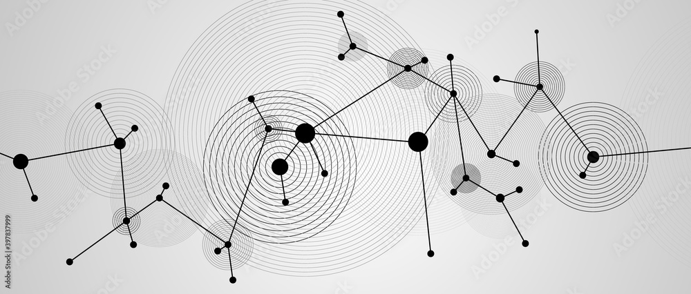 Wall mural neural network concept. connected cells with links. high technology process. abstract background