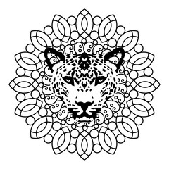 Leopard head circle vector mandala coloring book