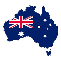 Obraz na płótnie Canvas Australian national flag and map. Government symbol. Red, white and blue colors. 26 of January. Template for stickers, post cards, banner and posters. Graphic and web design. Happy Australia Day