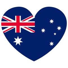 Australian national flag. Shape of heart. Government symbol. Red, white and blue colors. 26th of January. Template for stickers, post cards, banner and posters. Graphic design. Happy Australia Day