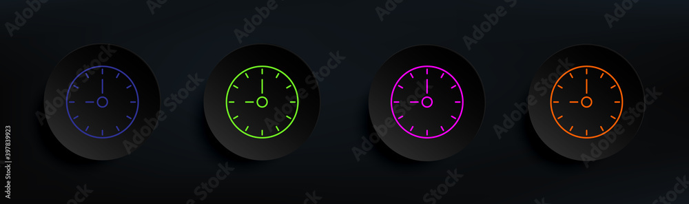 Poster clock dark badge color set. simple thin line, outline vector of material icons for ui and ux, websit