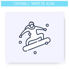 Snowboarding line icon. Man skates snowboard. Jumping snowbordist. Winter holidays and leisure concept. Winter sport, hobby. Isolated vector illustration. Editable stroke 