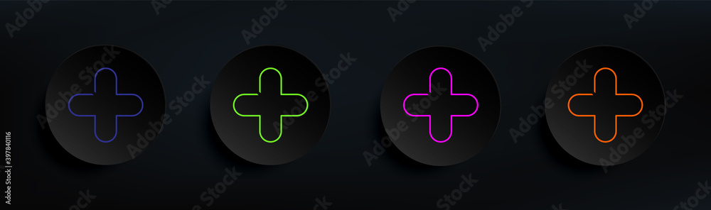 Poster plus sign dark badge color set. simple thin line, outline vector of material icons for ui and ux, we