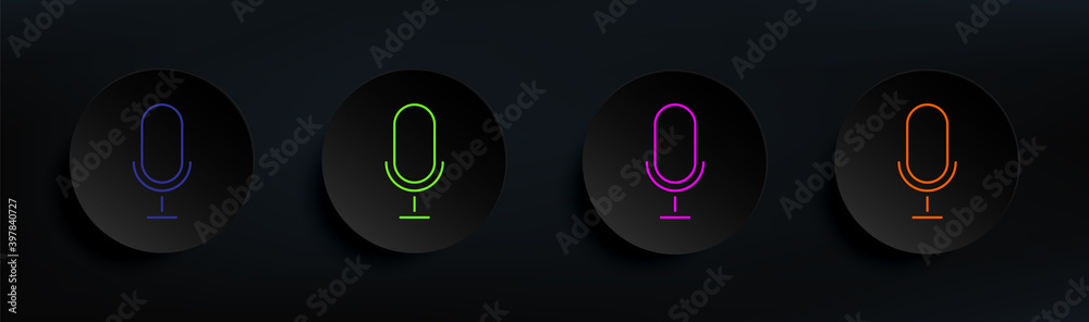 Poster microphone dark badge color set. simple thin line, outline vector of material icons for ui and ux, w