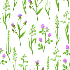 Seamless pattern with herbs and cereal grass.