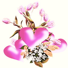 Valentines day,  colored bouquet, template.