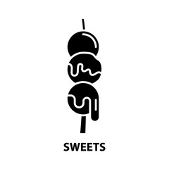sweets icon, black vector sign with editable strokes, concept illustration
