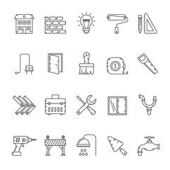 Line Building and construction tools icons - vector icon set