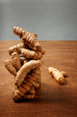 Turmeric root combined in strange shape composition.