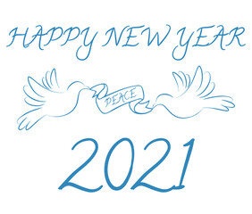 Happy New Year 2021 with peace symbol