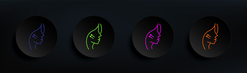 Face lift surgery beauty dark badge color set. Simple thin line, outline vector of anti agies icons for ui and ux, website or mobile application