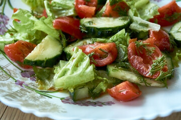 Fresh vegetable salad, tomatoes, cucumber chinese cabbage.