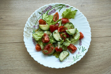 Fresh vegetable salad, tomatoes, cucumber chinese cabbage.