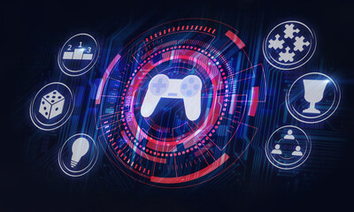 gamification in business processes or game development concept illustration in dark background © Sergey