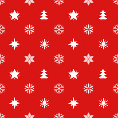 Winter Christmas white elements on red background seamless pattern.