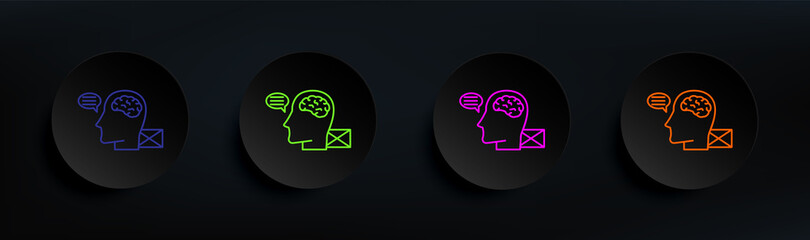 Brain human send message dark badge color set. Simple thin line, outline vector of artifical icons for ui and ux, website or mobile application