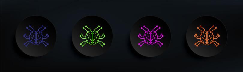 Smart robotic brain dark badge color set. Simple thin line, outline vector of artifical icons for ui and ux, website or mobile application