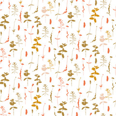 Floral background. Vector seamless pattern with hand - drawn poppies, lavender flowers  and leaves.