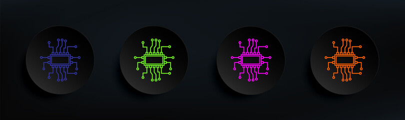 Microchip electronic device dark badge color set. Simple thin line, outline vector of artifical icons for ui and ux, website or mobile application