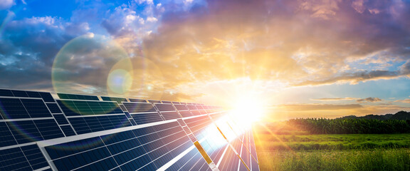 Close-up of Solar cell farm power plant eco technology.landscape of Solar cell panels in a...