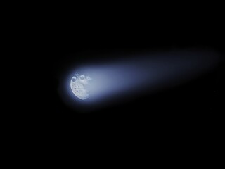 Comet tail, glowing comet flies in space against the background of stars © Nazarii