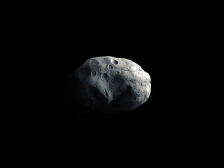 Asteroid with many craters in space. Asteroid isolated on a black background 3D illustration