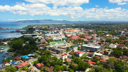 Cityscape of Tagbilaran, with residential areas. Bohol, Philippines. City in Asia view from above.