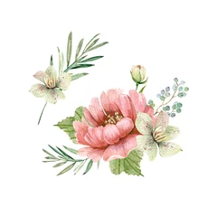 satz botanischer illustrationen von aquarellblumensträußen aus rosa blumen, handgemalt auf weißem hintergrund © Lana
