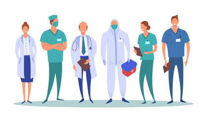 Fototapeta na wymiar Cartoon Color Characters People Group of Medical Workers Concept Set. Vector